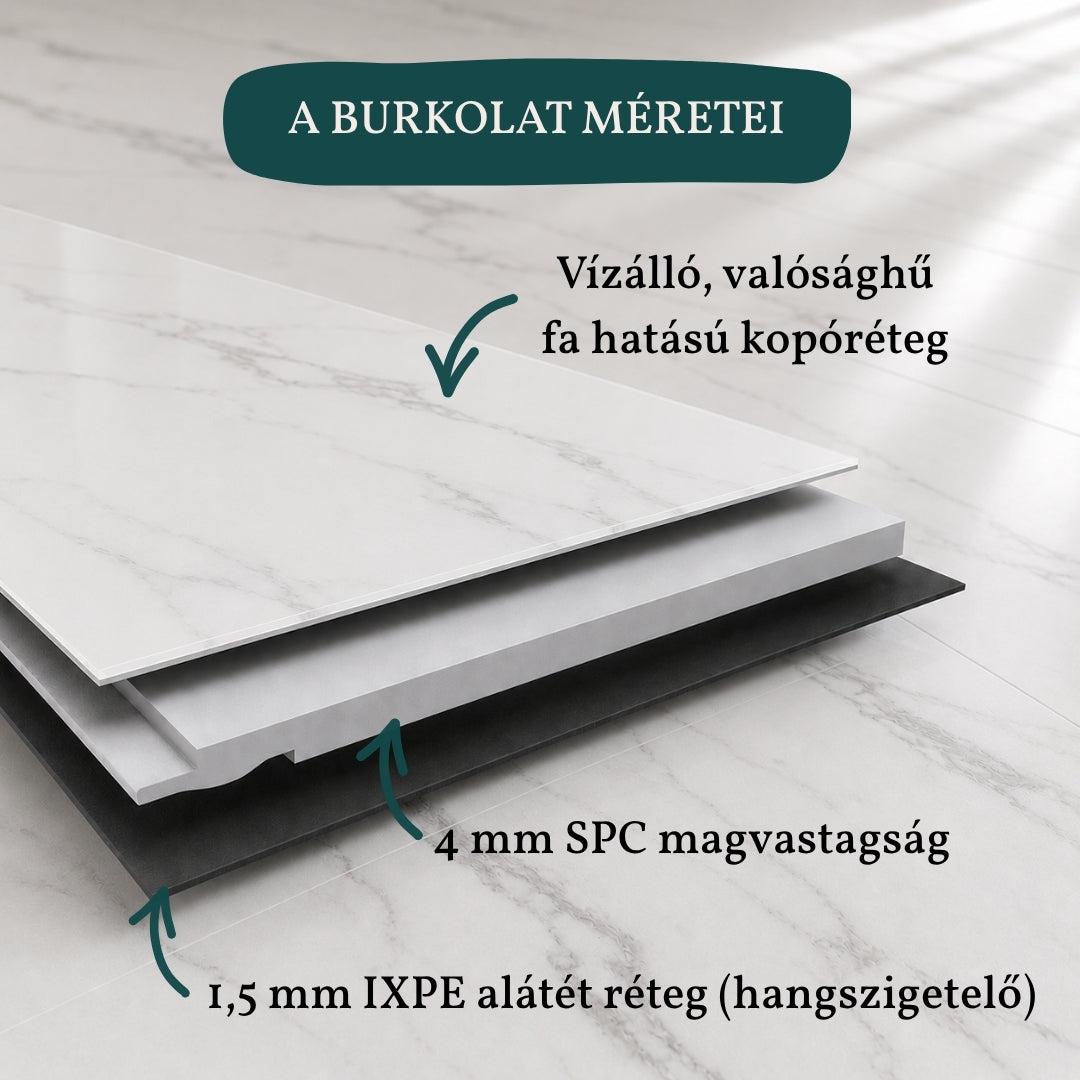 Click&Done SPC Padlóburkolat - Fehér Márvány